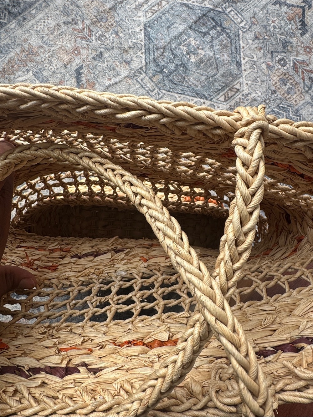 Boho Woven Straw Tote Bag Beach Market Raffia Style Carryall Size S/M - Picture 8 of 14